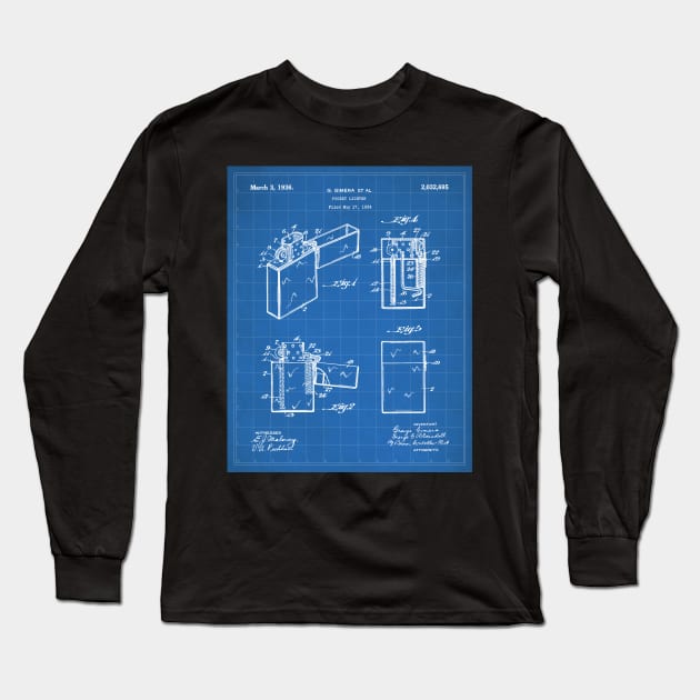 Zippo Lighter Patent - Smoking Smoker Smoke Vape Shop Art - Blueprint Long Sleeve T-Shirt by patentpress